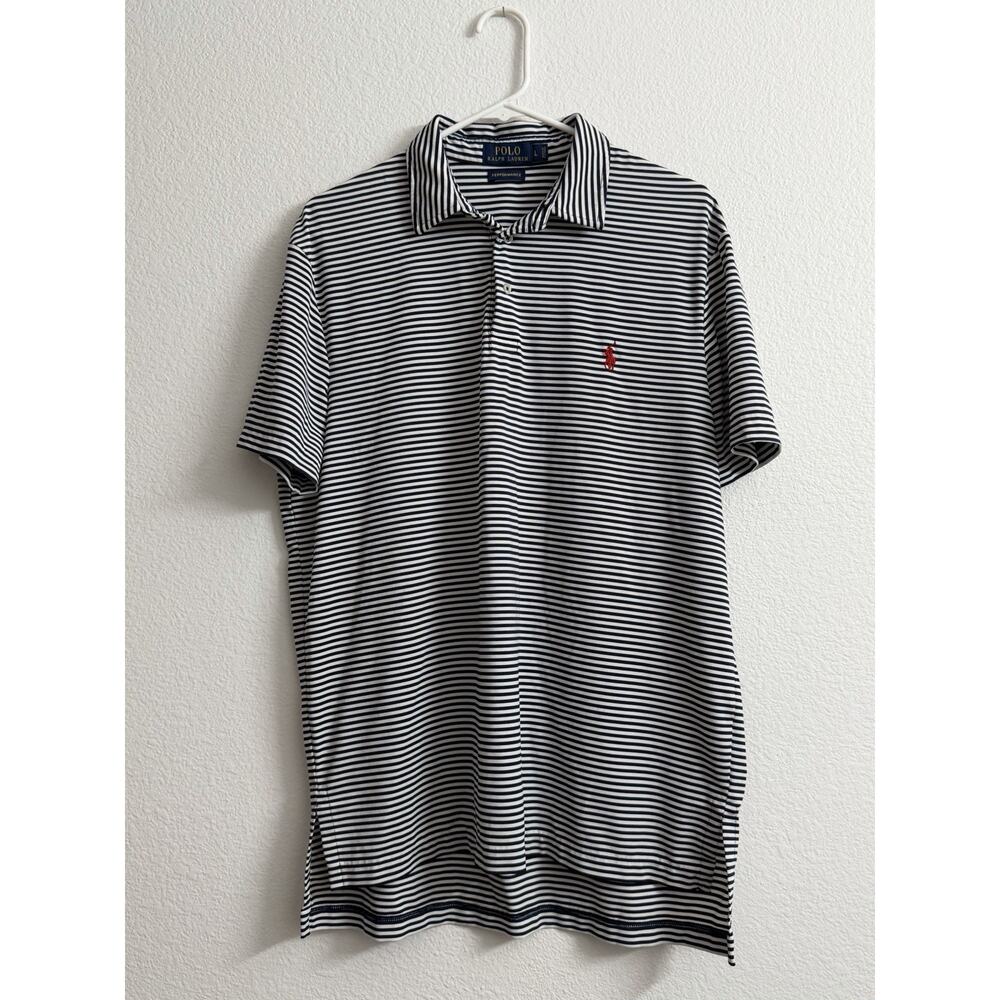 Polo Ralph Lauren Polo Shirt Mens Size L Navy White Stripe Featherweight Pony